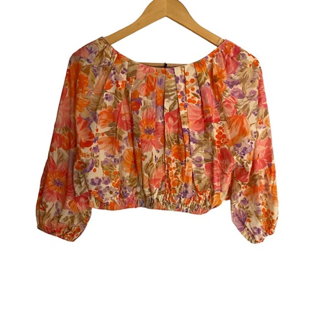 NWT Zara Floral Crop Top with Balloon Sleeves Small - Picture 2 of 5
